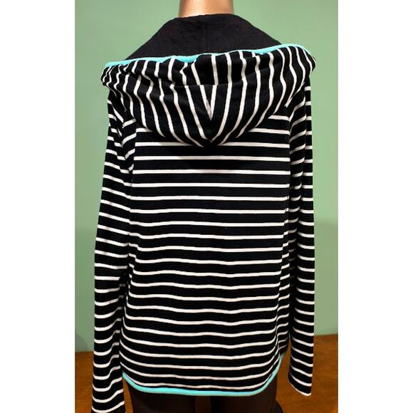 Talbots Heavy Knit Zip Up Striped Hoodie with Zip Pockets, Blk/Wht, Sz M - Picture 4 of 7